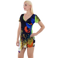 I Wonder 1 Short Sleeve Asymmetric Mini Dress by bestdesignintheworld