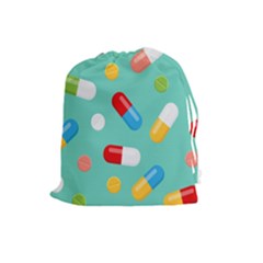 Pills Medicines Seamless Pattern Blue Background Drawstring Pouch (large) by Wegoenart