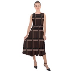 Dark Chocolate Seamless Pattern Sweet Texture Midi Tie-back Chiffon Dress by Wegoenart