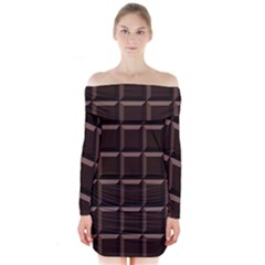 Dark Chocolate Seamless Pattern Sweet Texture Long Sleeve Off Shoulder Dress by Wegoenart
