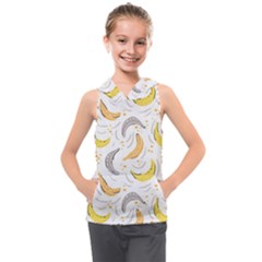 Seamless Stylish Pattern With Fresh Yellow Bananas Background Kids  Sleeveless Hoodie by Wegoenart