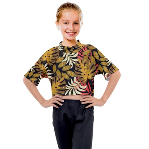 Original Seamless Tropical Pattern With Bright Reds Yellows Kids Mock Neck Tee by Wegoenart