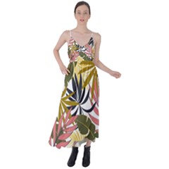 Fashionable Seamless Tropical Pattern With Bright Pink Green Flowers Tie Back Maxi Dress by Wegoenart