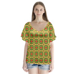 Capriccium V-neck Flutter Sleeve Top by deformigo