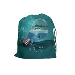 Awesome Light Bulb With Tropical Island Drawstring Pouch (large) by FantasyWorld7
