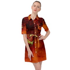 Wonderful Heart On Vintage Background Belted Shirt Dress by FantasyWorld7