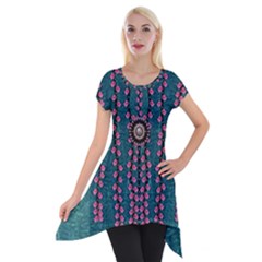 Japanese Sakura Blossoms On The Mountain Short Sleeve Side Drop Tunic by pepitasart