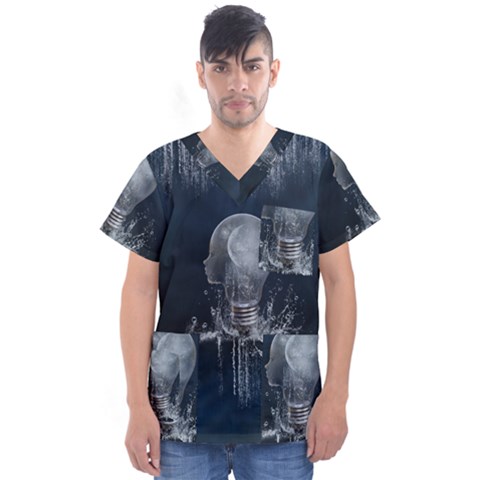 Awesome Light Bulb Men s V-neck Scrub Top by FantasyWorld7