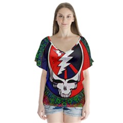 Grateful Dead V-neck Flutter Sleeve Top by Sapixe
