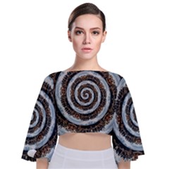 Spiral City Urbanization Cityscape Tie Back Butterfly Sleeve Chiffon Top by Vaneshart
