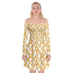 Cute Flowers - Honey Orange White Off Shoulder Skater Dress by FashionBoulevard