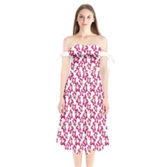 Cute Flowers - Peacock Pink White Shoulder Tie Bardot Midi Dress by FashionBoulevard