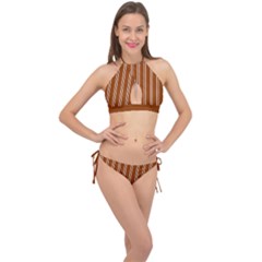 Nice Stripes - Burnt Orange Cross Front Halter Bikini Set by FashionBoulevard