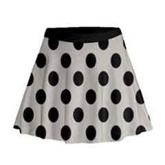 Polka Dots - Black On Abalone Grey Mini Flare Skirt by FashionBoulevard