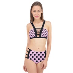 Polka Dots - Black On Blush Pink Cage Up Bikini Set by FashionBoulevard