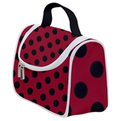 Polka Dots Black On Carmine Red Satchel Handbag by FashionBoulevard