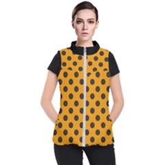 Polka Dots Black On Honey Orange Women s Puffer Vest by FashionBoulevard