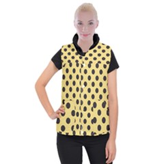 Polka Dots Black On Mellow Yellow Women s Button Up Vest by FashionBoulevard