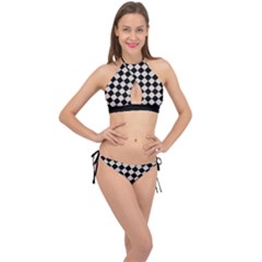 Block Fiesta Black And Abalone Grey Cross Front Halter Bikini Set by FashionBoulevard