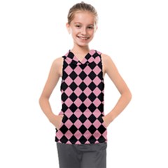 Block Fiesta Black And Flamingo Pink Kids  Sleeveless Hoodie by FashionBoulevard