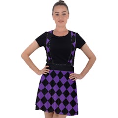 Block Fiesta Black And Imperial Purple Velvet Suspender Skater Skirt by FashionBoulevard