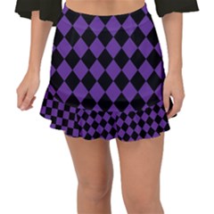 Block Fiesta Black And Imperial Purple Fishtail Mini Chiffon Skirt by FashionBoulevard