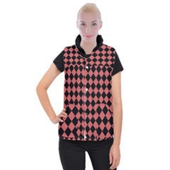 Block Fiesta Black And Indian Red Women s Button Up Vest by FashionBoulevard