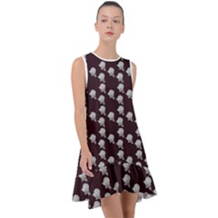 White Rose In Maroon Frill Swing Dress by snowwhitegirl