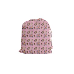 Robin Art Pink Pattern Drawstring Pouch (small) by snowwhitegirl