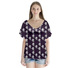 White Rose In Purple V-neck Flutter Sleeve Top by snowwhitegirl