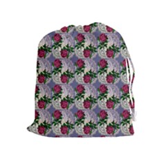 Doily Rose Pattern Blue Drawstring Pouch (xl) by snowwhitegirl