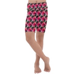 Doily Rose Pattern Watermelon Pink Kids  Lightweight Velour Cropped Yoga Leggings by snowwhitegirl