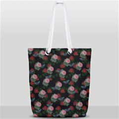 Dark Floral Butterfly Black Full Print Rope Handle Tote (small) by snowwhitegirl