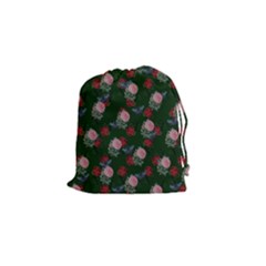 Dark Floral Butterfly Green Drawstring Pouch (small) by snowwhitegirl