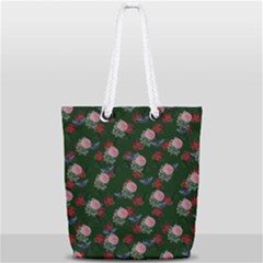 Dark Floral Butterfly Green Full Print Rope Handle Tote (small) by snowwhitegirl