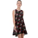 Dark Floral Butterfly Burgundy Frill Swing Dress View1