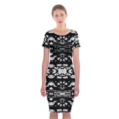 Black And White Modern Ornate Stripes Design Classic Short Sleeve Midi Dress by dflcprintsclothing