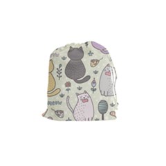 Funny Cartoon Cats Seamless Pattern  Drawstring Pouch (small) by Vaneshart