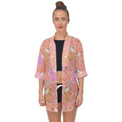 Cute Kawaii Kittens Seamless Pattern Open Front Chiffon Kimono by Vaneshart