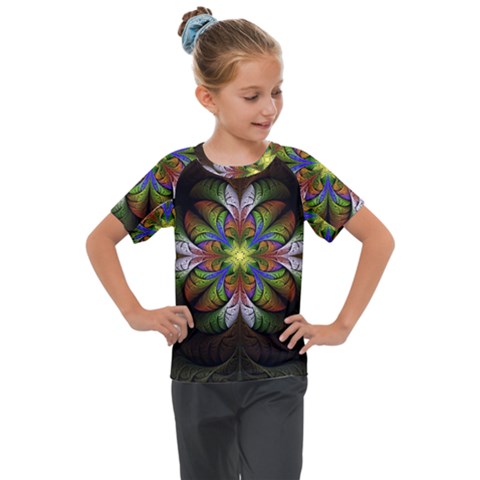 Fractal Flower Fantasy Pattern Kids  Mesh Piece Tee by Wegoenart