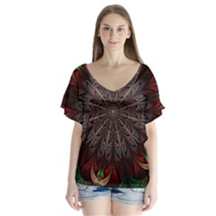Fractal Flower Fantasy Floral V-neck Flutter Sleeve Top by Wegoenart
