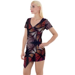 Ornament Decorative Floral Design Short Sleeve Asymmetric Mini Dress by Wegoenart