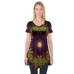 Art Abstract Fractal Pattern Short Sleeve Tunic  by Wegoenart