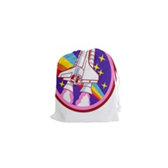 Pink Rainbow Rocket Drawstring Pouch (xs) by Wegoenart