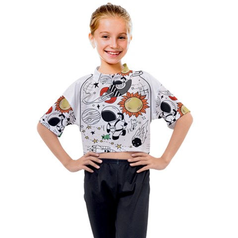 Astronaut Drawing Planet Kids Mock Neck Tee by Wegoenart