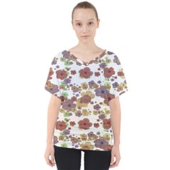 Multicolored Floral Collage Print V-neck Dolman Drape Top by dflcprintsclothing