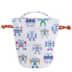 Cute Toy Robotsantennas Wires Seamless Pattern Drawstring Bucket Bag by Nexatart