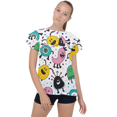 Funny Monster Pattern Ruffle Collar Chiffon Blouse by Nexatart