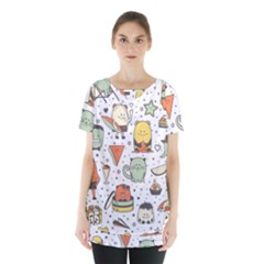 Funny Seamless Pattern With Cartoon Monsters Personage Colorful Hand Drawn Characters Unusual Creatu Skirt Hem Sports Top by Nexatart