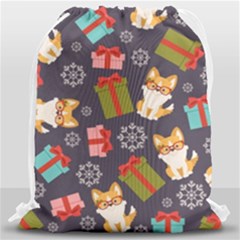 Welsh Corgi Dog With Gift Boxes Seamless Pattern Wallpaper Drawstring Bag (large) by Nexatart